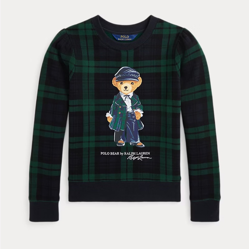 Polo Ralph Lauren Plaid Polo Bear Fleece Sweatshirt Green